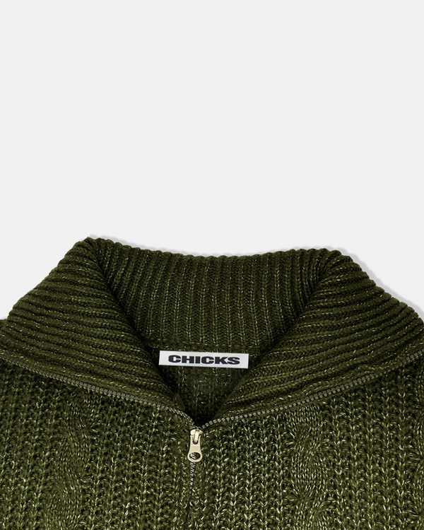 TELLS HIGH NECK KNIT ZIP UP Khaki