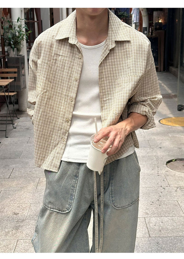 [Unisex] リネンクロップチェックシャツ ver.2(3color)