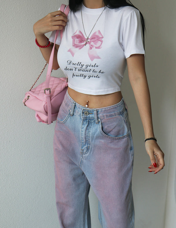 Pink washed light blue wide pants