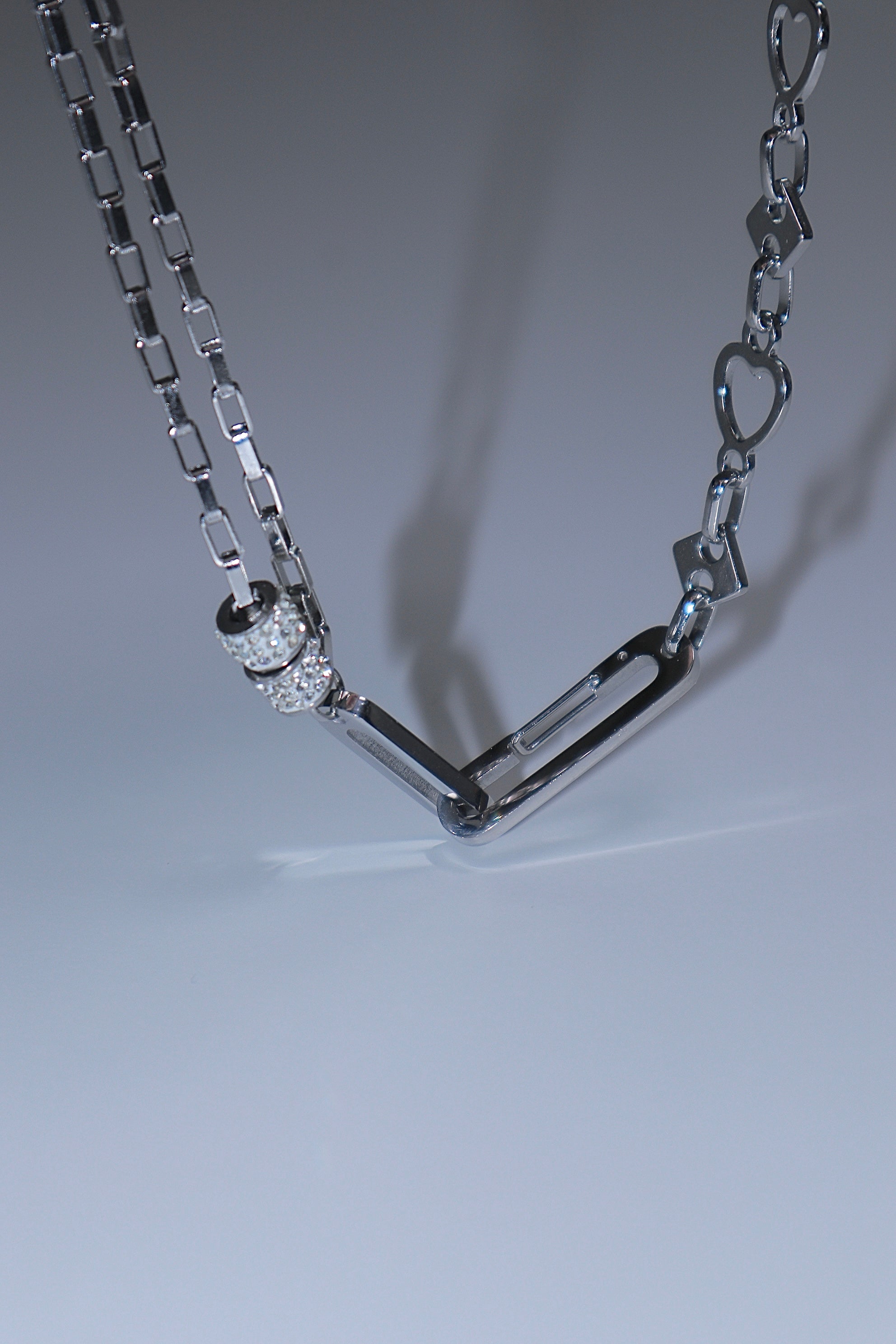 All surgical steel heart diamond clip necklace