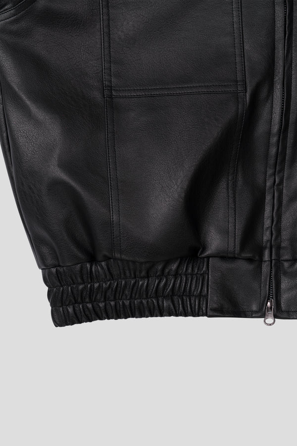 Two-pocket crop leather jacket