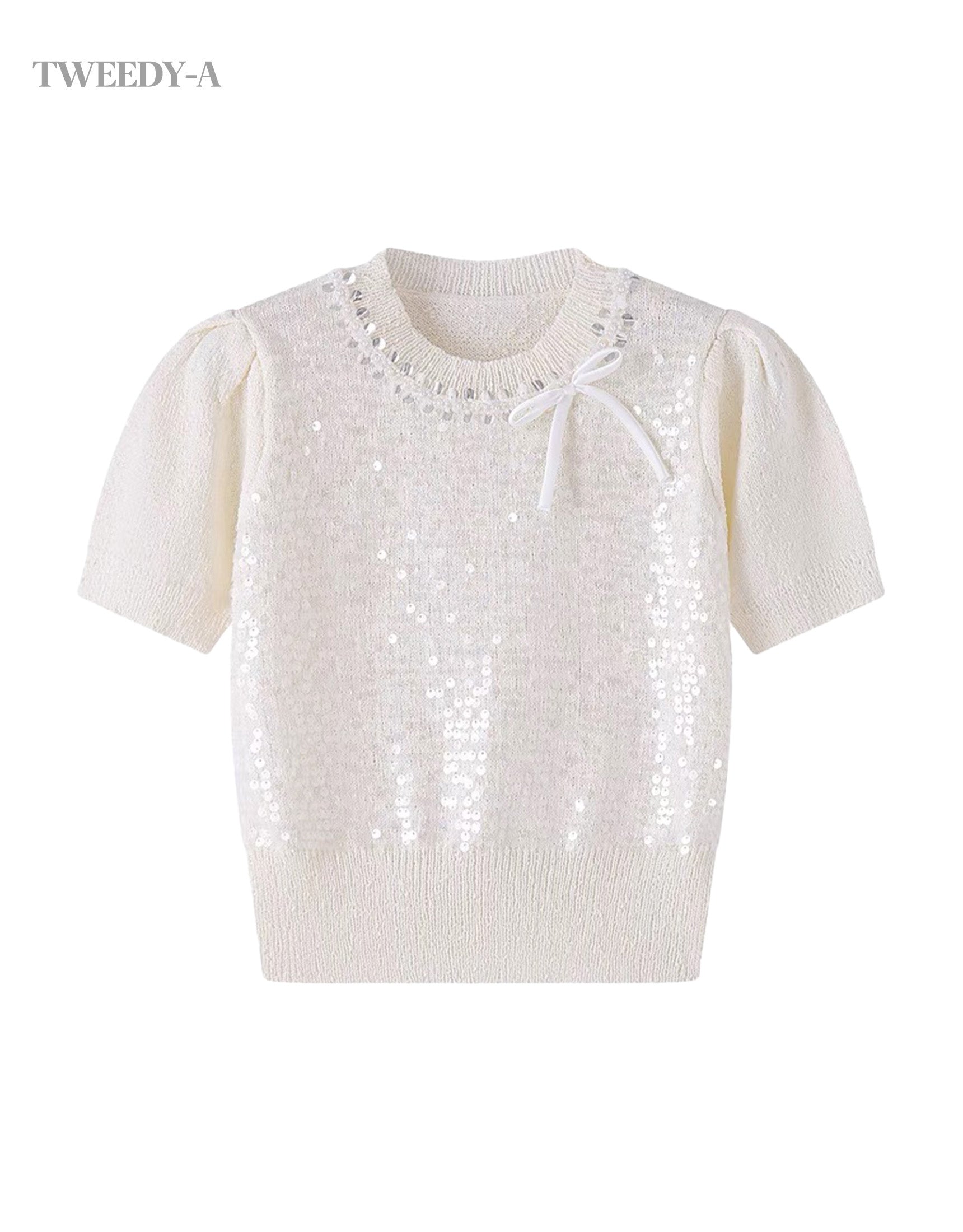 Twinkle neck ribbon point short sleeve knitwear 2 color