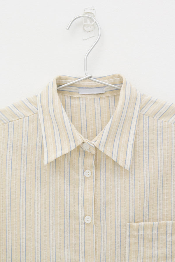 Stripe Pocket Crop Shirt (Beige)