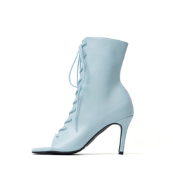 Square Lace-Up Open Toe Heel(Blue)