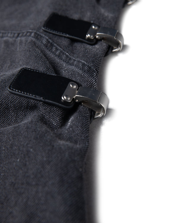 MULTI BUCKLE WASHED GREY DENIM PANTS