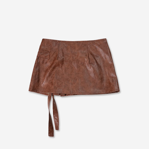 PLEATES WRAP SKIRT [BROWN]