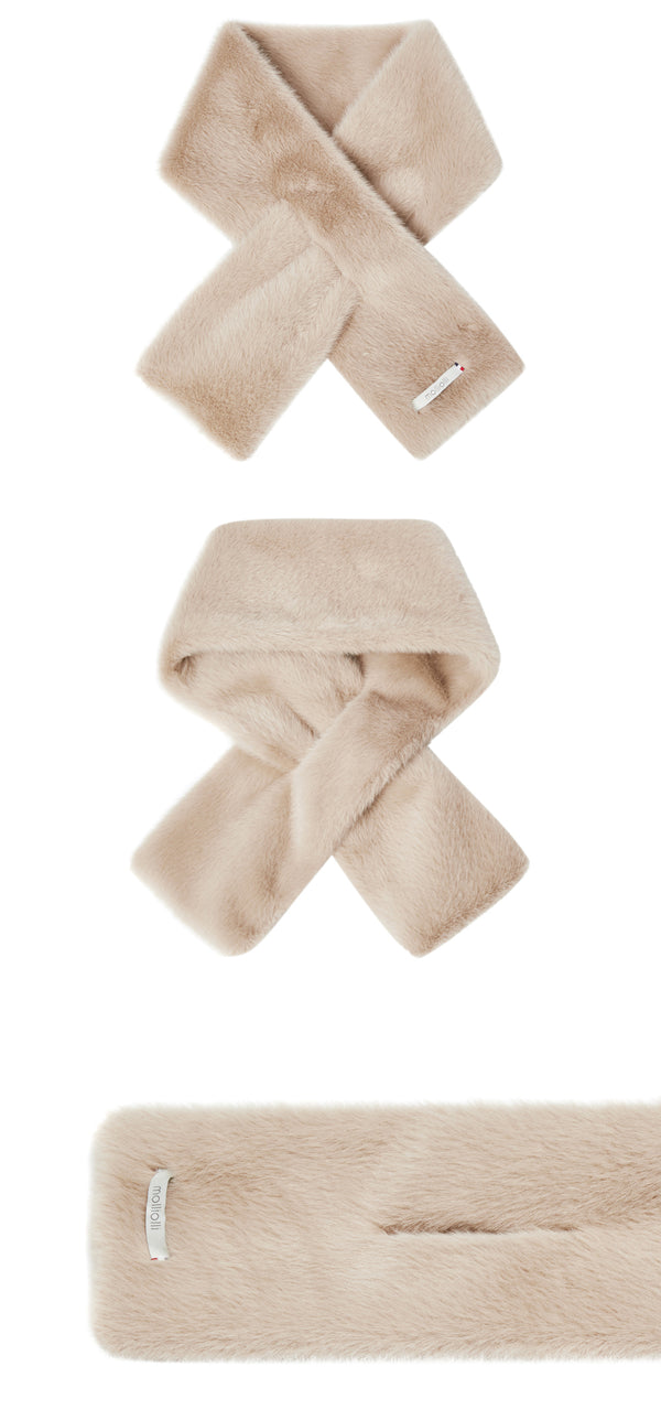 CRESENT RING simple fur muffler [beige]