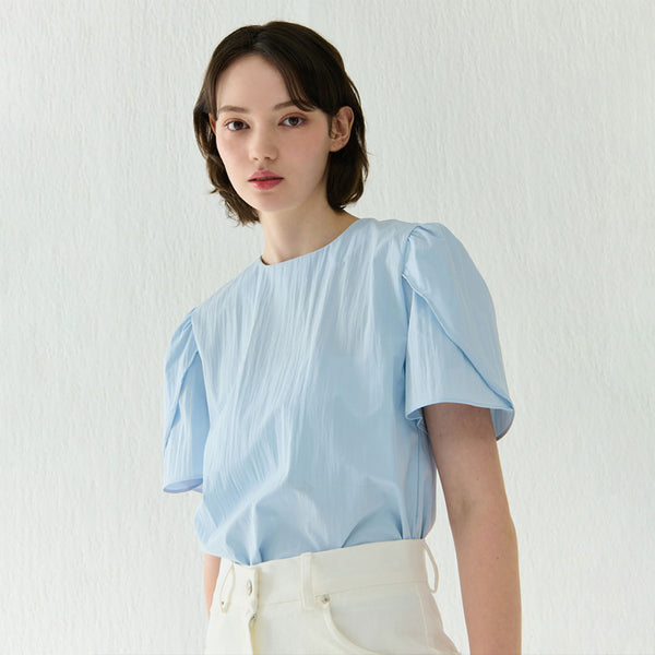 SUMMER SHIRRING TULIP BLOUSE SKY BLUE