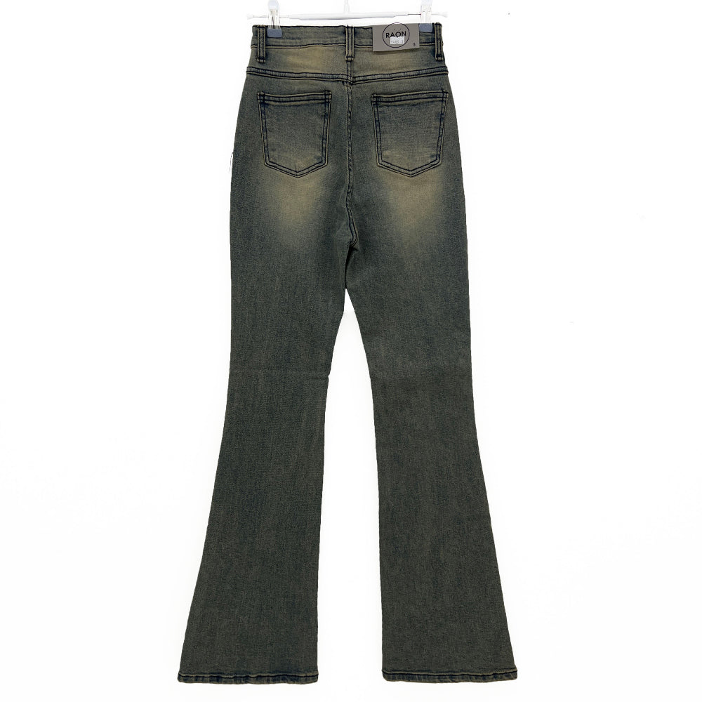 High waist light & deep blue washed bootcut long denim pants (2 colors)