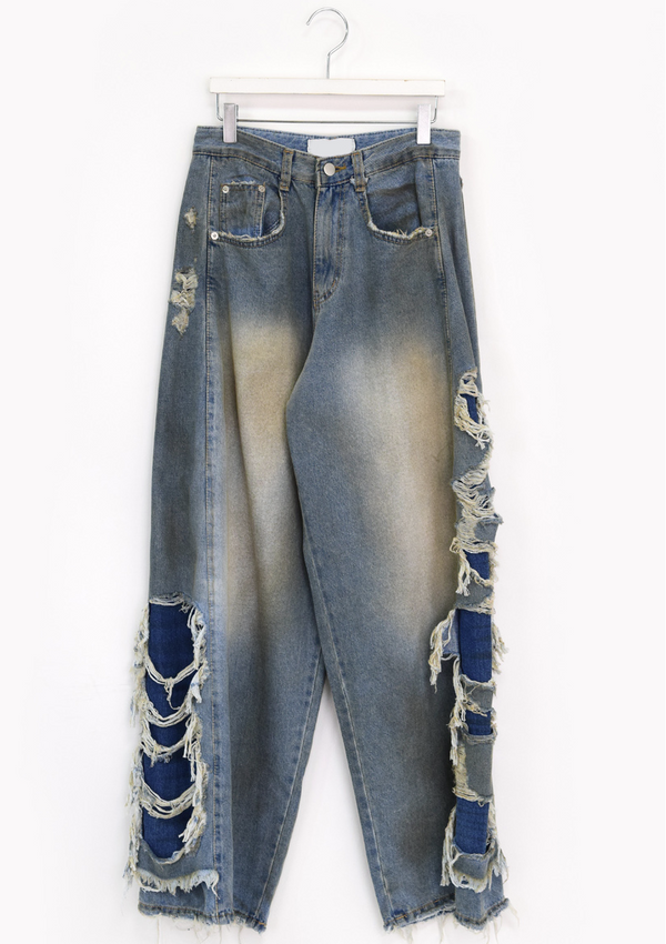 side dirty wide denim pants