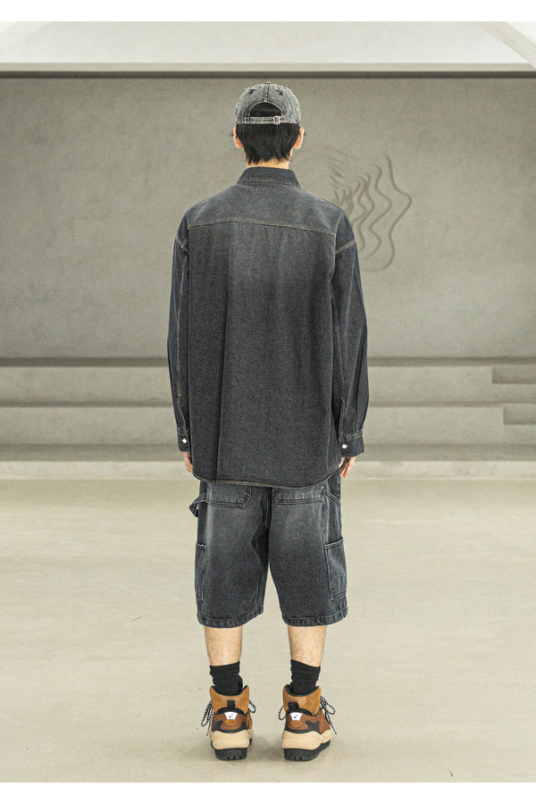 RELAX WASHED DENIM POCKET LONG SHIRTS MSFST001-BK