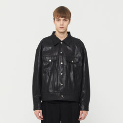 Oversized Coated Denim Jacket Black