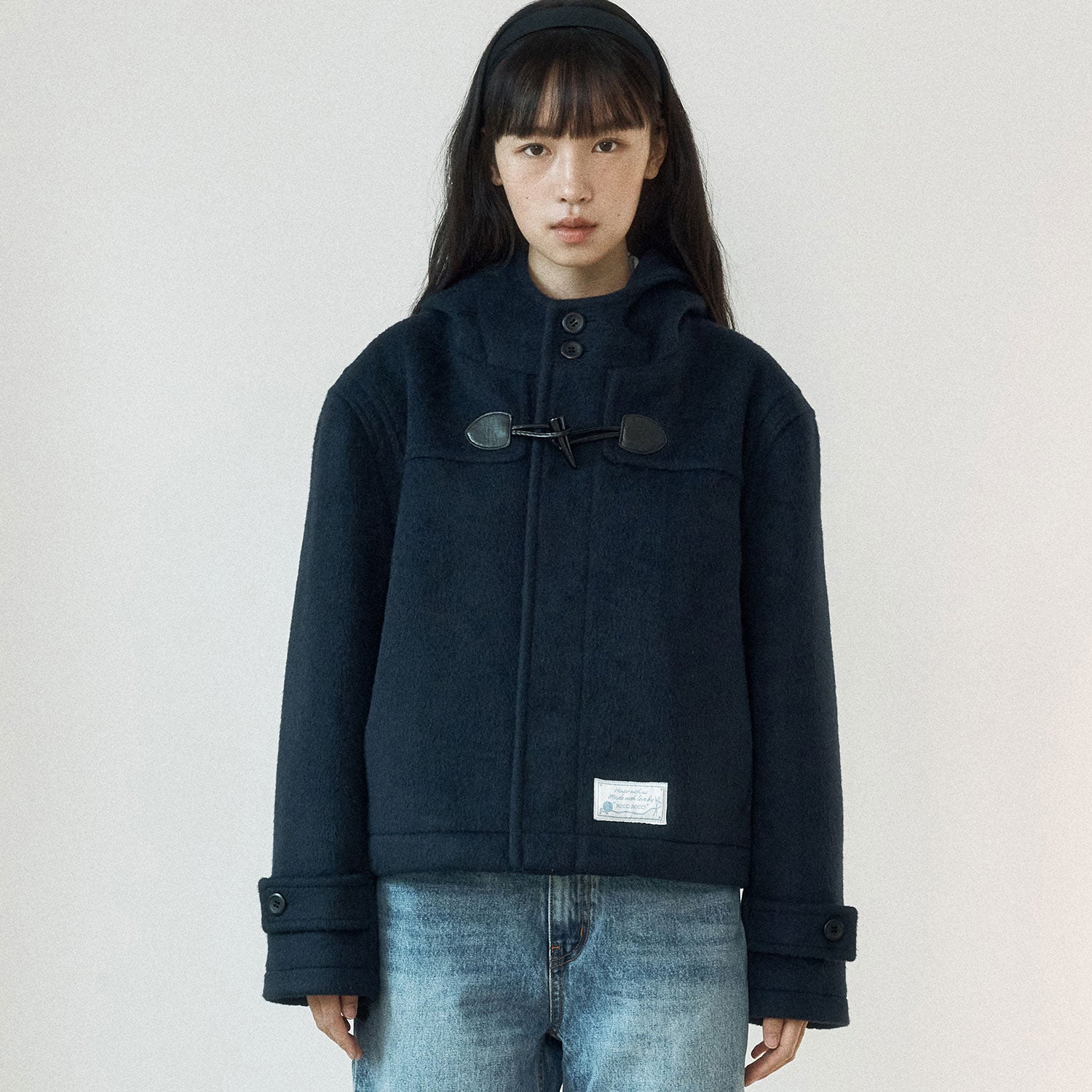 クロップフードウールダッフルコート [NAVY]