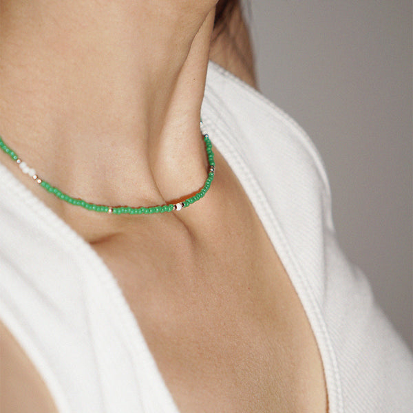 LOVE SKINNY BEADS NECKLACE GREEN