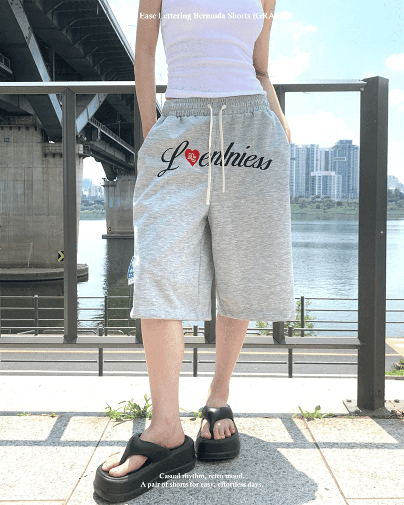 Y2K Ease Lettering Bermuda Pants (Gray)