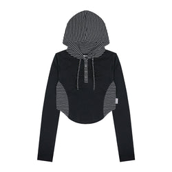 WXT029 Shirring Stripe Two-tone Hood (BLACK)