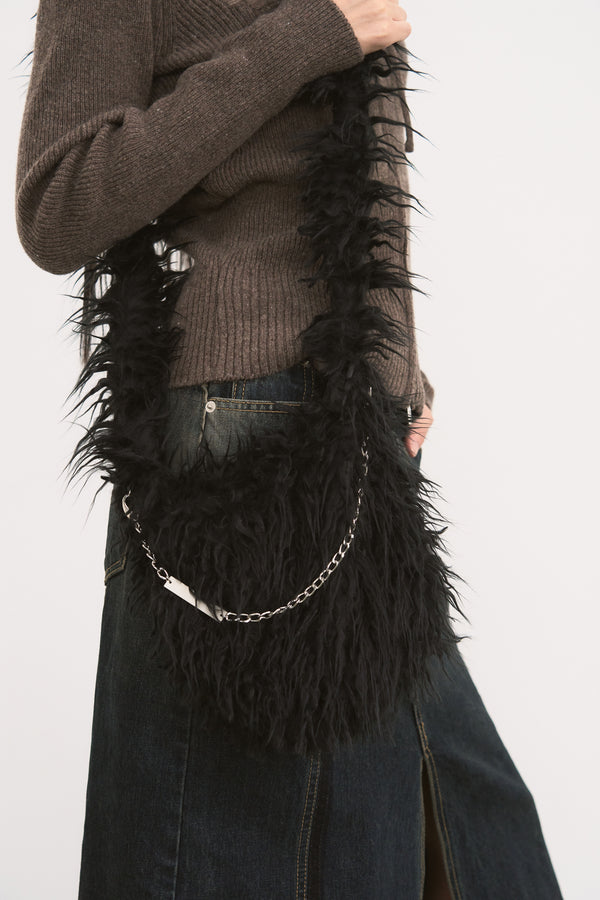 CURLY FUR CROSS BAG / BLACK