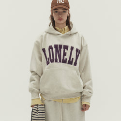 LONELY/LOVELY FLUFF HOODIE OATMEAL-PURPLE