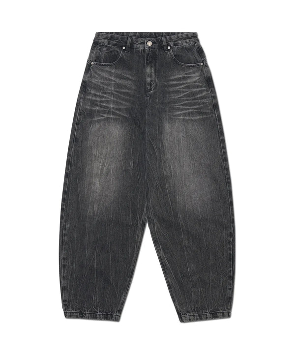 WASHED JUMBO DENIM PANTS - WASHED GRAY