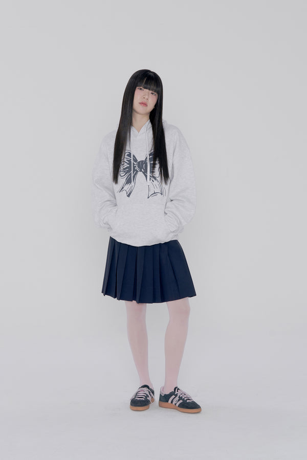 RIBBON LOGO HOODIE - LIGHT GRAY