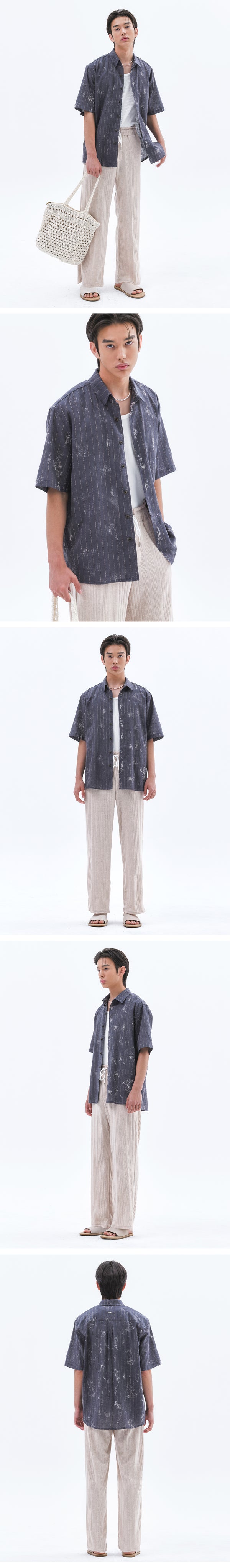 Tie-dye Stitch Stripe Half Shirt_Charcoal  