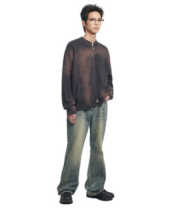 SPRAY DYEING KNIT ZIP-UP - CHARCOAL