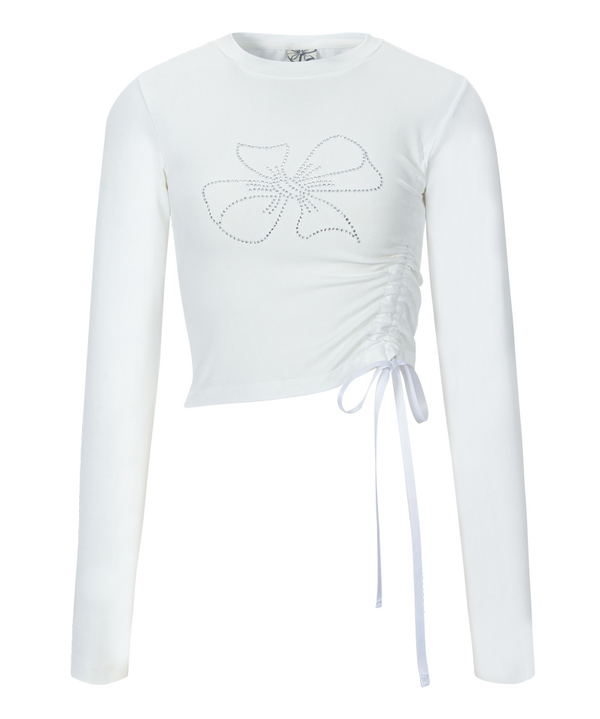 Crystal Shirring Long Sleeve (White)