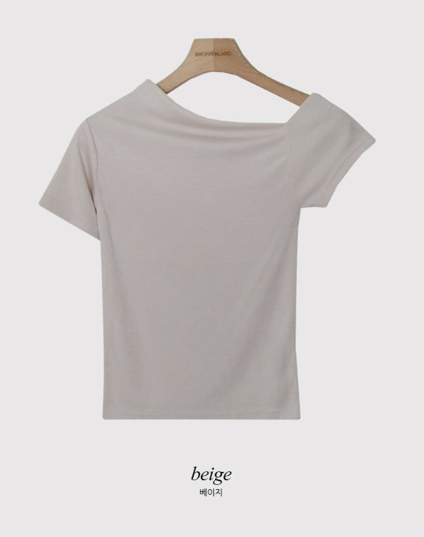  Soft One Shoulder Short Sleeve T-shirt (3color)