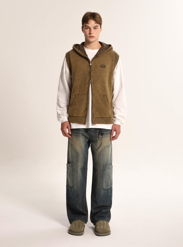 Washing Knit Vest Zip-Up