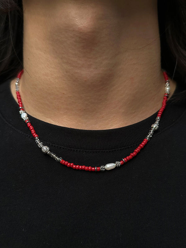 Ethnic Acrylic Beads Necklace(RED)