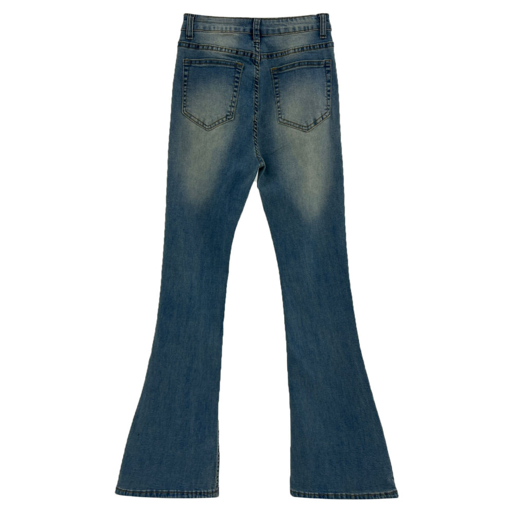 Slim light washed bootcut spandex denim long pants (Denim)