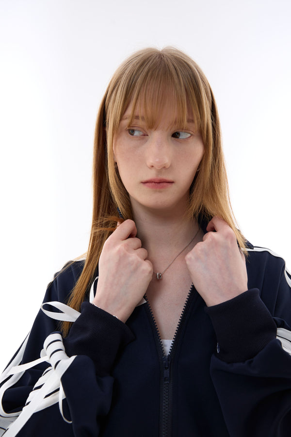 RIBBON JERSEY TRACK TOP / NAVY