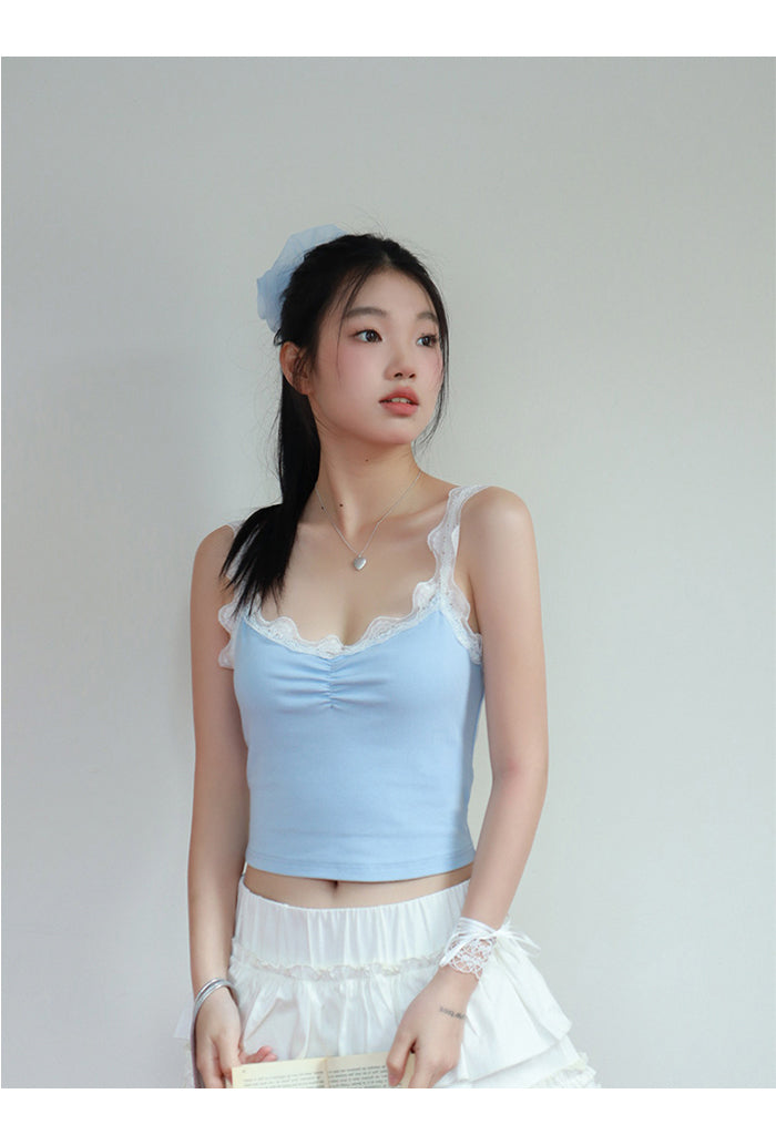 Baby Blue Lace Cropped Sleeveless Tee