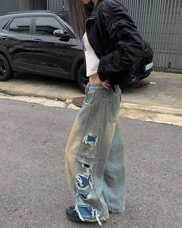 Side vintage denim pants