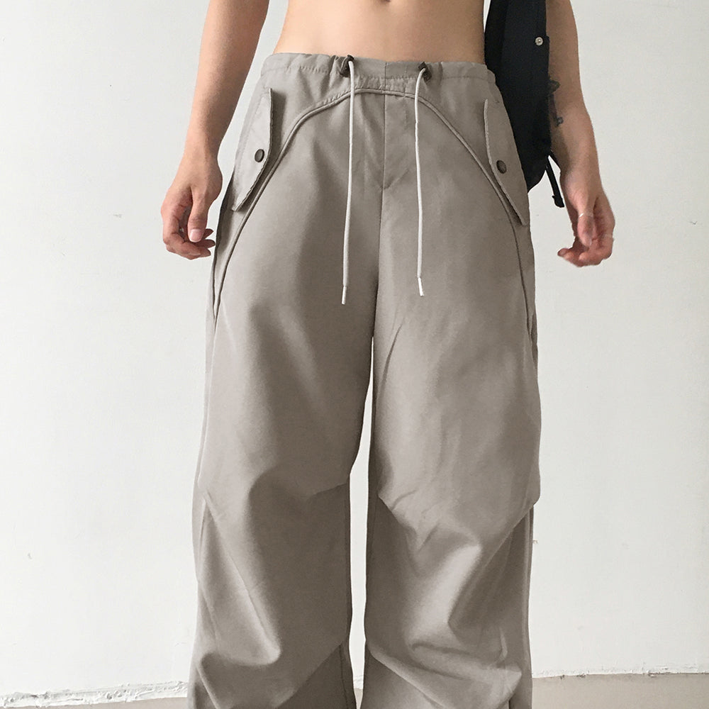 Ronber Pocket String Slit Wide Two-Way Pants