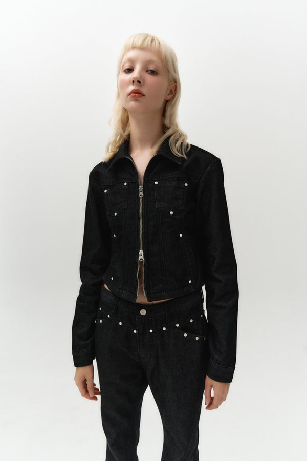 rivet denim jacket (black)