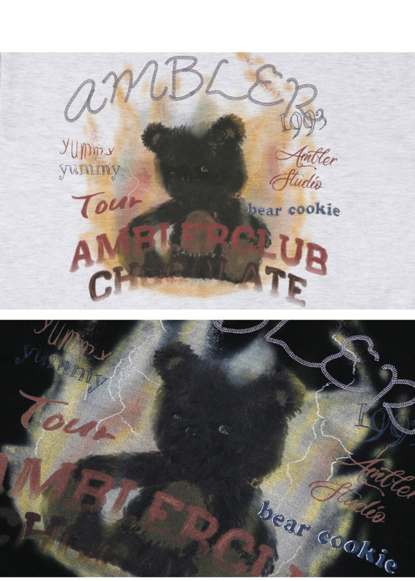 AMBLER 男女共用 Bear in flames オーバーフィット 半袖 Tシャツ AS1104