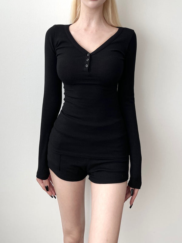 1401. Basic V neck long sleeve T (3color)