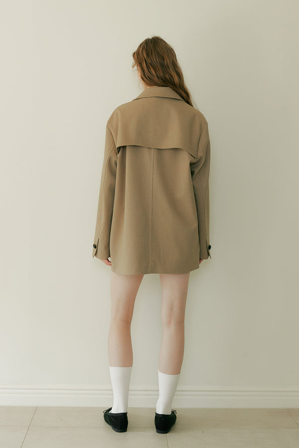 COLLAR BUTTON HALF JACKET - BEIGE