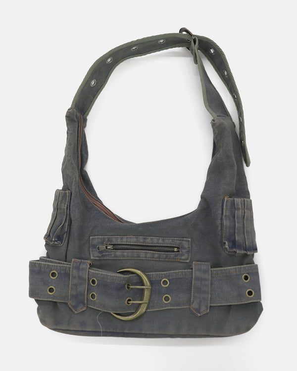 Deeple Y2K eyelet belt denim shoulder bag