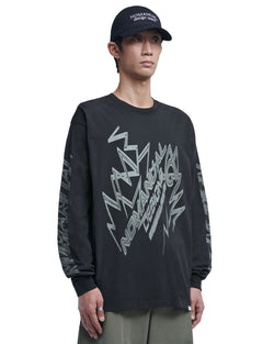THUNDER LOGO LONG SLEEVE TEE - WASHED BLACK