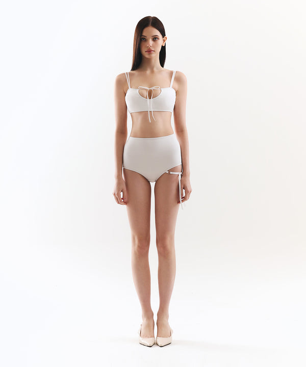 One-side Ribbon High-Bikini Panties (White)