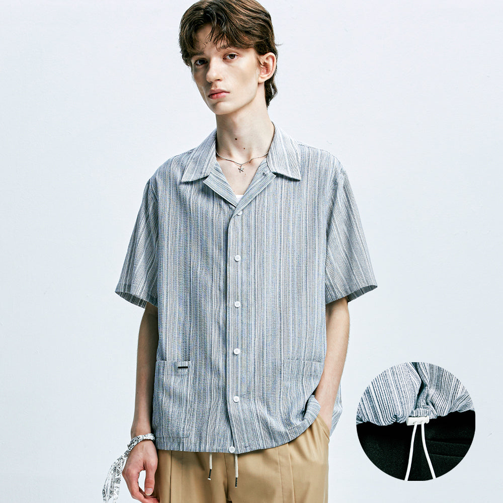 2way yukata stripe open collar half shirt grey