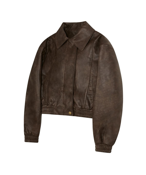 85-VIVAJ005 [Vegan Leather] Vintage Shape Crop Blouson Leather Jacket