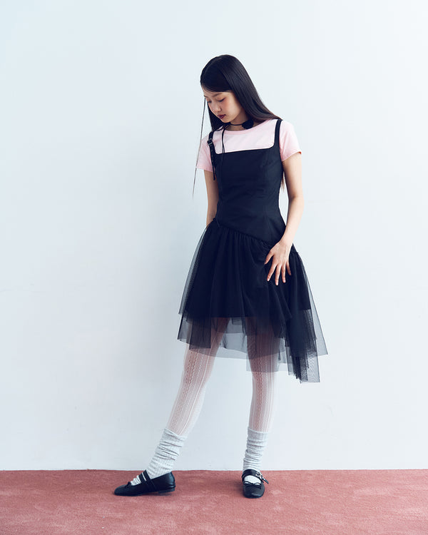 unbalance buckle backless dress_black