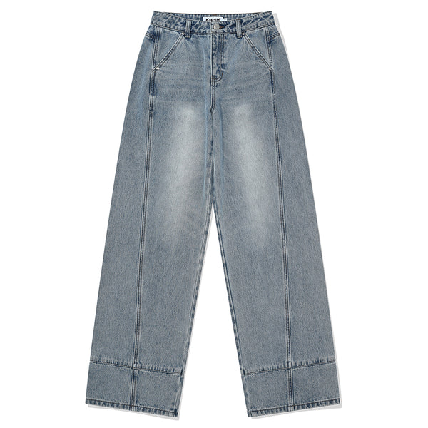 CURVE LINE WIDE-FIT DENIM PANTS [BLUE]