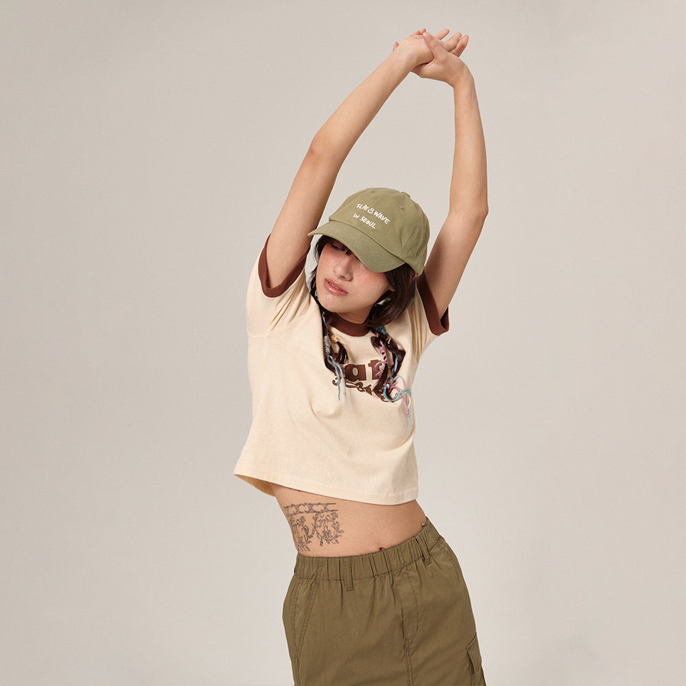 Mnai Crop Print T-Shirt Beige