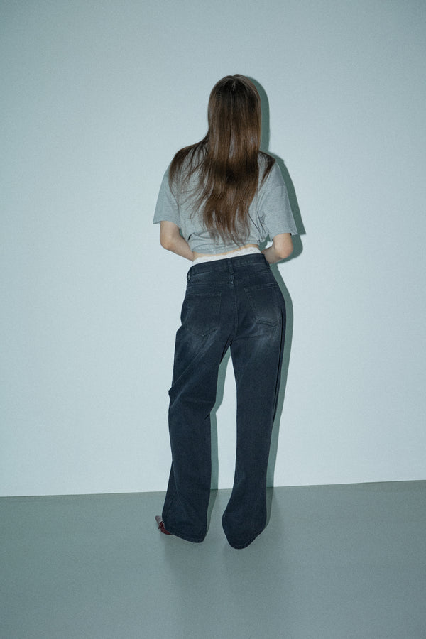 Wide washed denim pants_black