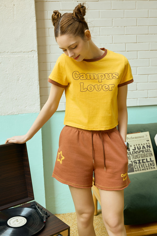 Campus Lover Vintage Brown Soft Sweat Shorts [For women] 