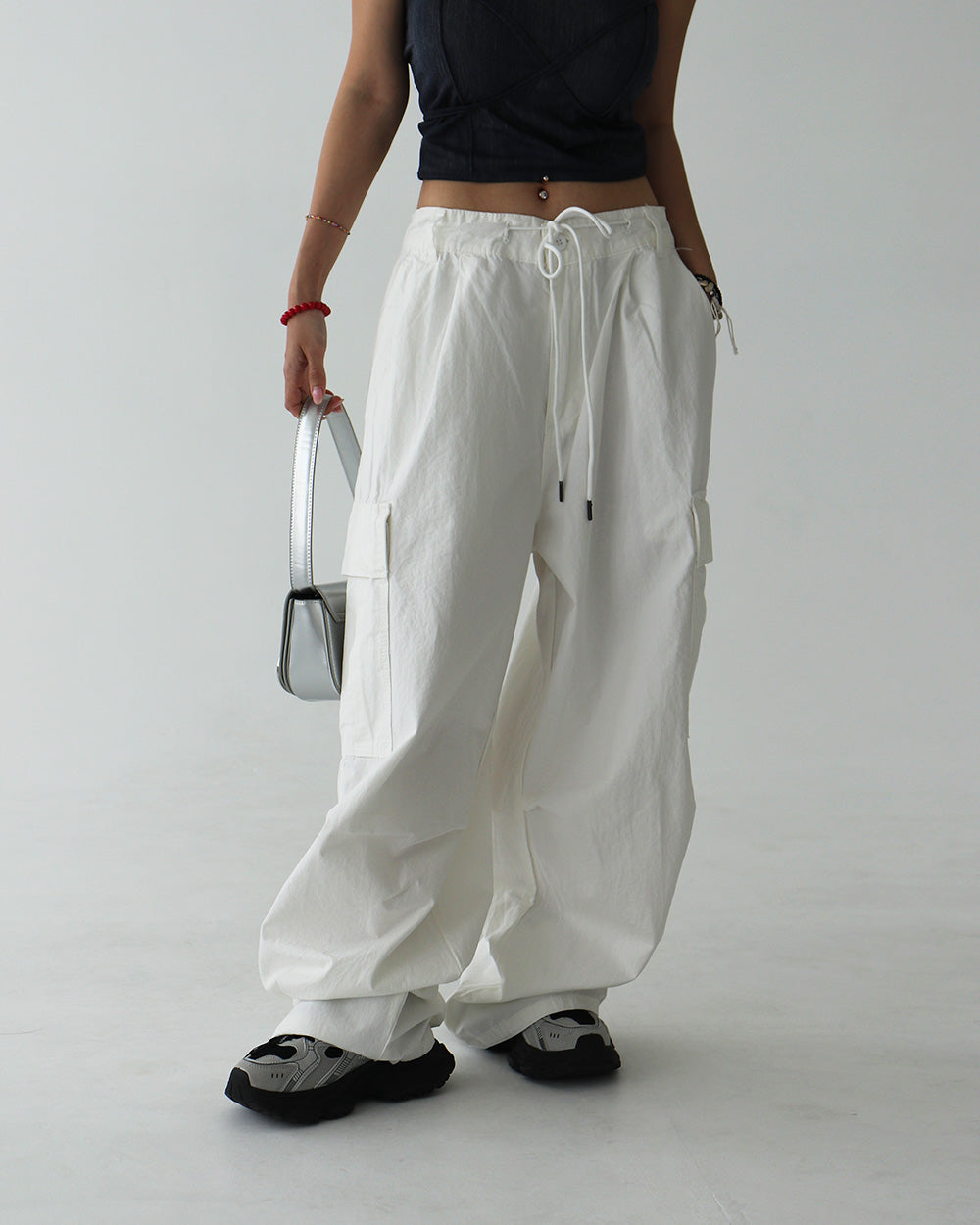 4 color string cargo wide pants